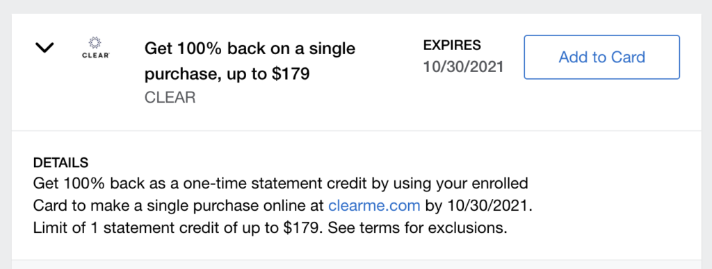 clear amex offer