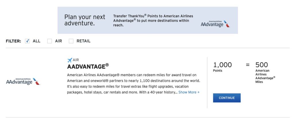 Transfer Citi ThankYou Points to American