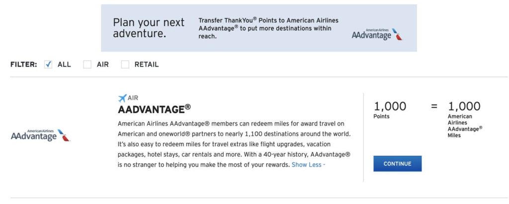 Transfer Citi ThankYou Points to American