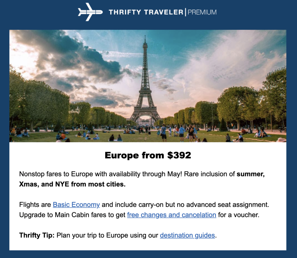 thrifty traveler premium europe flight deal