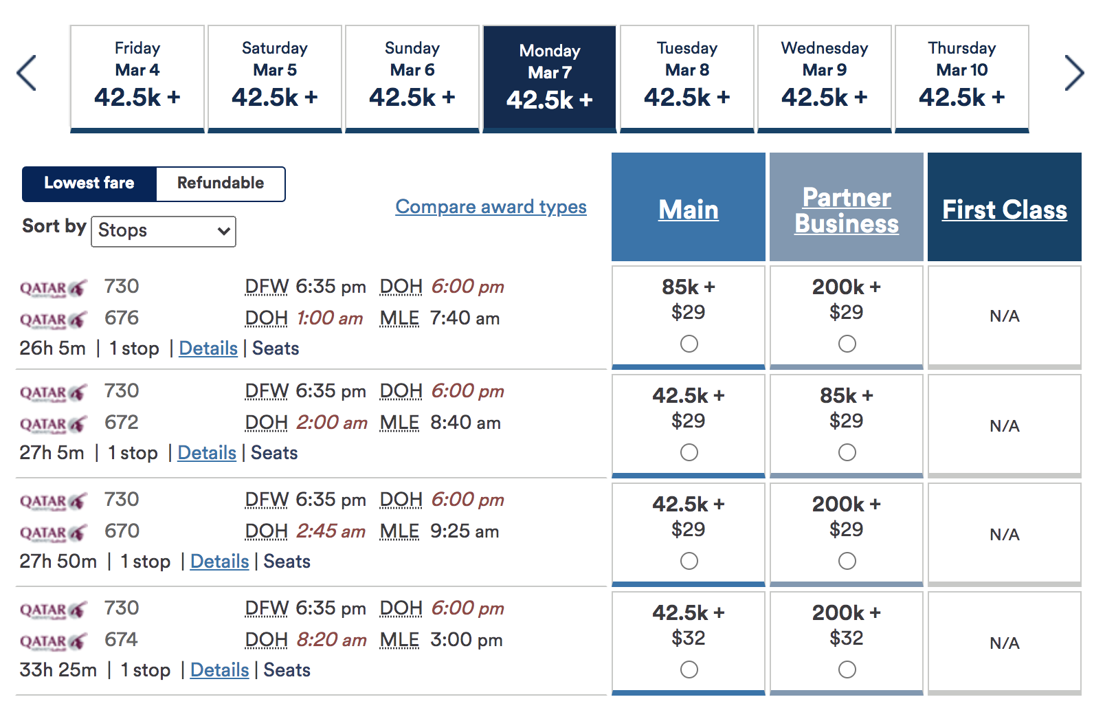 alaska airways qatar to maldives
