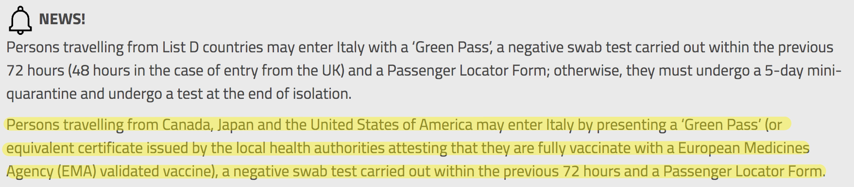 Italy travel requirements