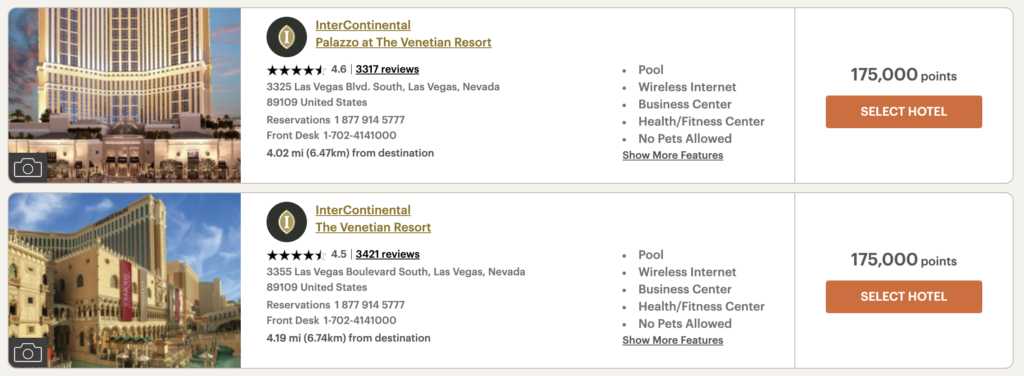 Palazzo and Venetian points price