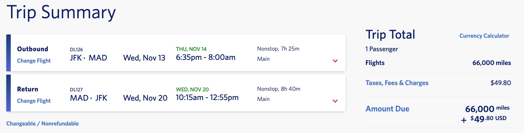 jfk to madrid skymiles