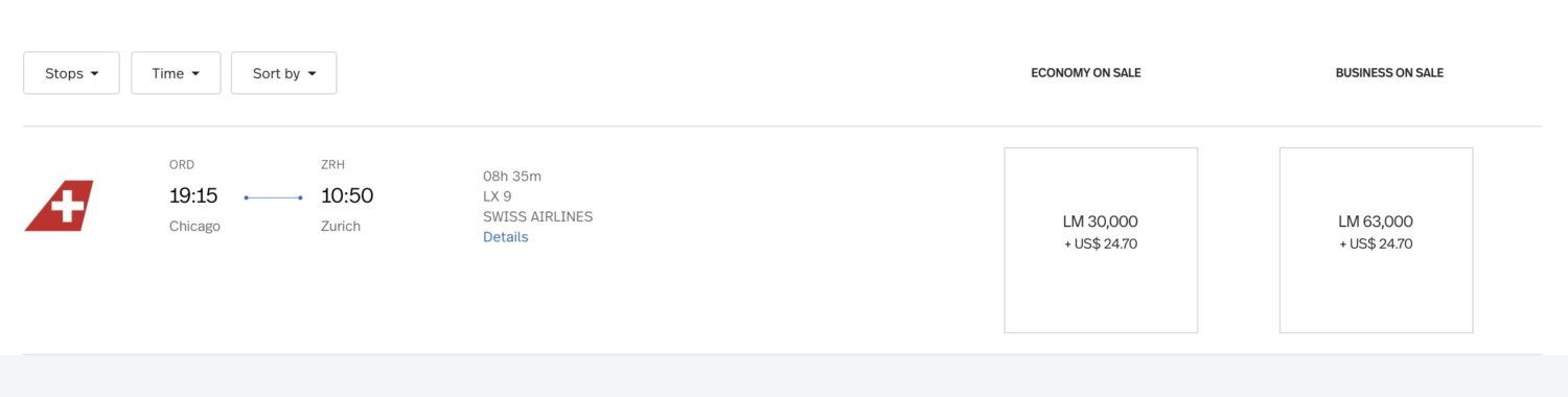 swiss business class booking