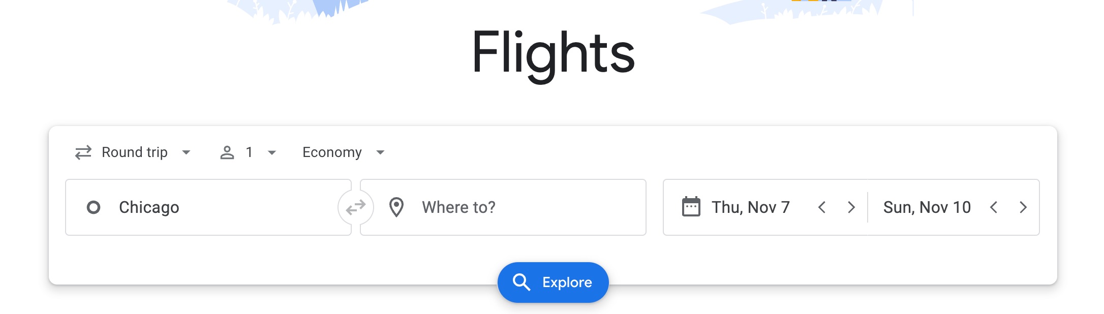 Google Flights Explore search