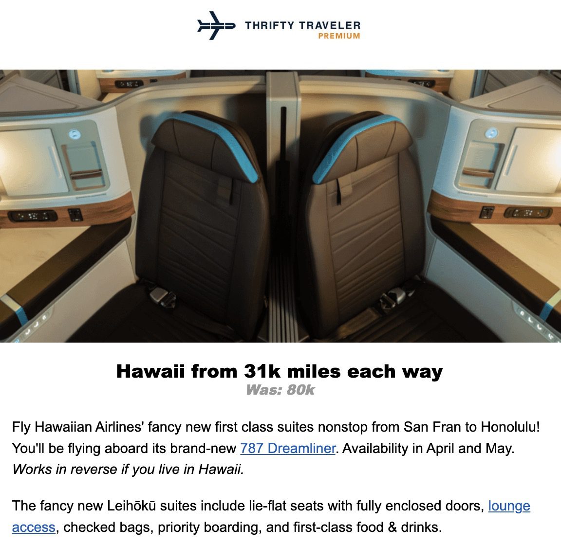 Hawaii business class flight deal