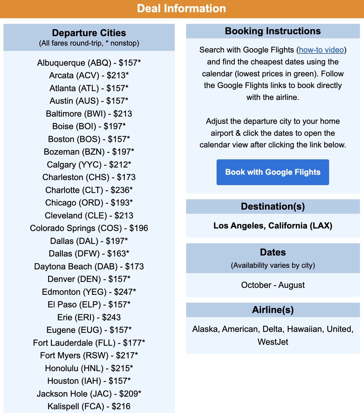 Los Angeles fligth deal info