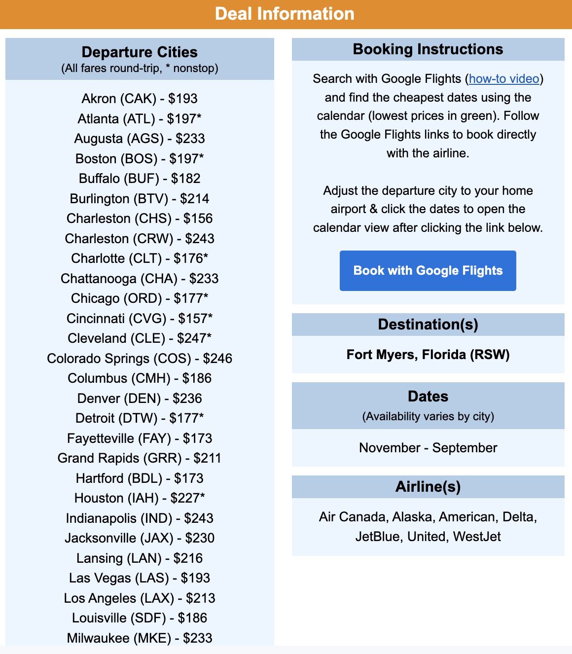 Fort Myers flight deal