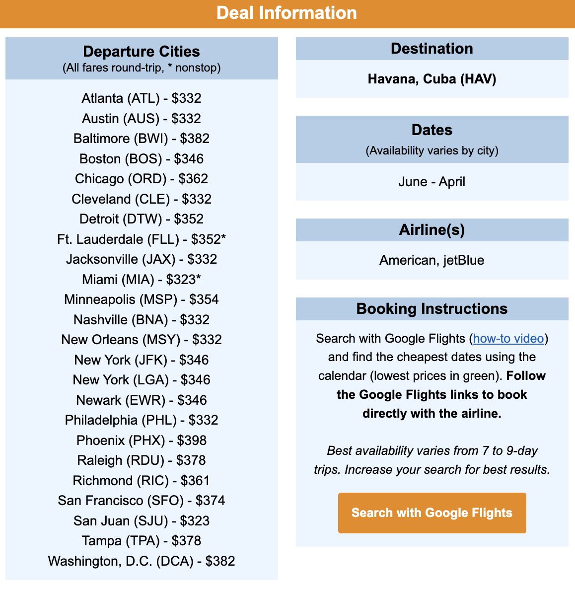 Cuba flight deal