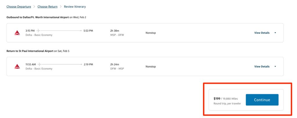 Capital One Travel Portal booking screen