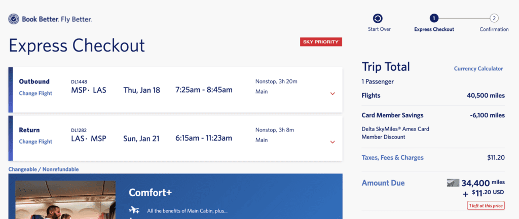 Delta MSP LAS skymiles take off 15 example