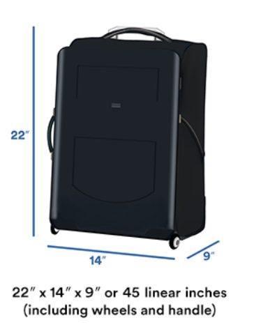 carry on luggage with maxmium size restrictions labeled on all sides