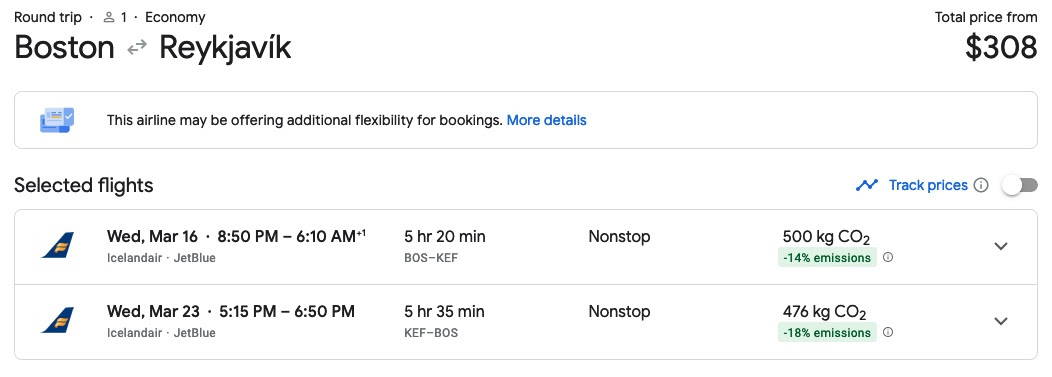 boston to reykjavik flight