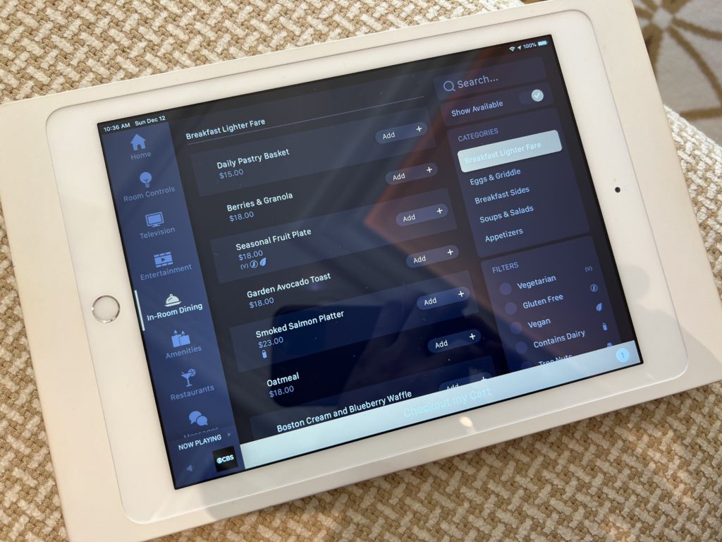 Encore Boston Harbor iPad food menu