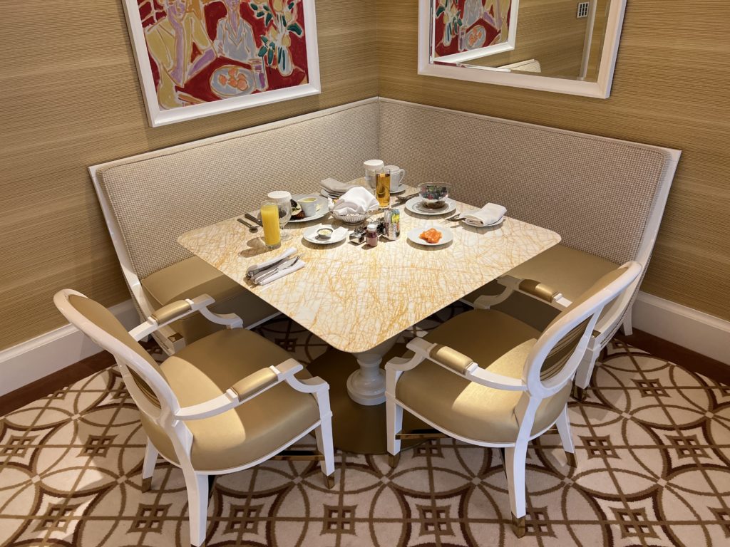 Encore Boston Harbor room service table