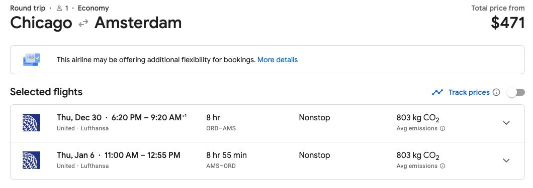 Chicago to Amsterdam flight