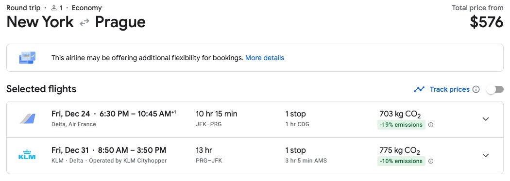 New York to Prague fare