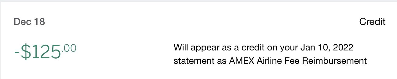 A credit for $125 appears on a credit card statement from American Express. 