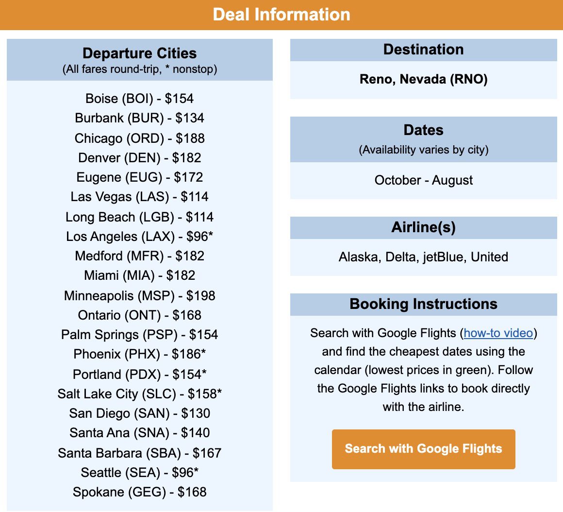 Lake Tahoe flight deal