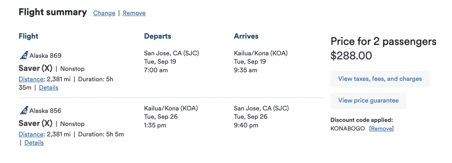 Alaska Airlines flight from San Jose to Kona. 