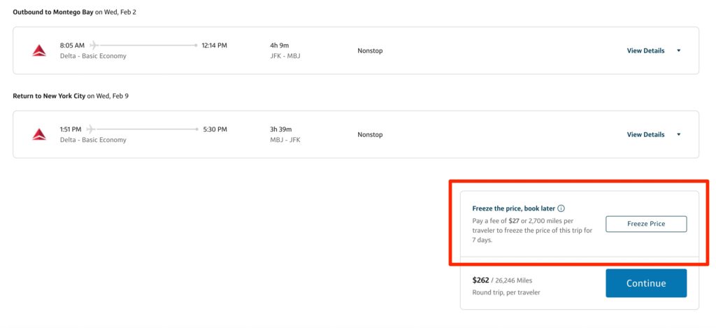 capital one price freeze JFK to MBJ