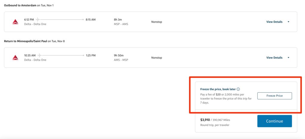 capital one price freeze MSP to AMS