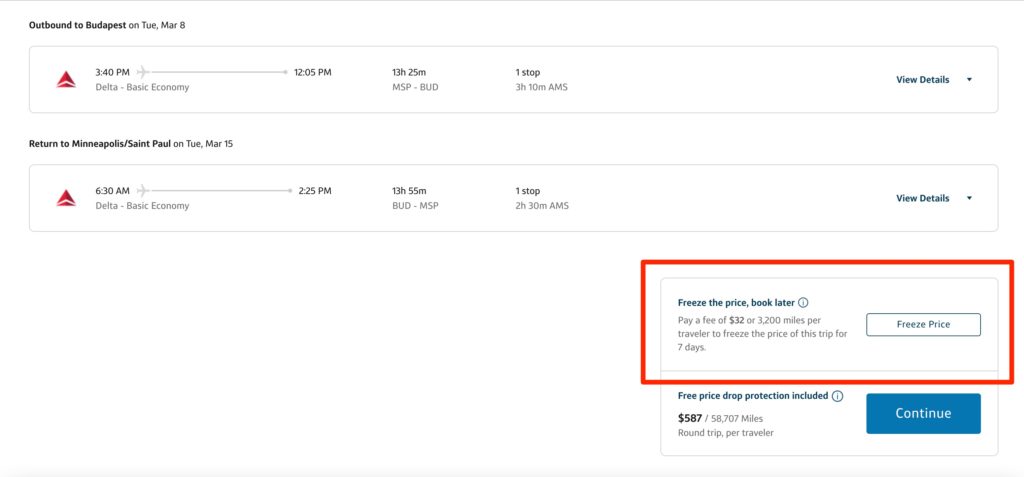 capital one price freeze MSP to BUD