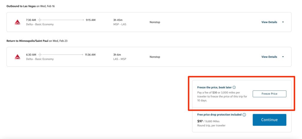 capital one price freeze MSP to LAS