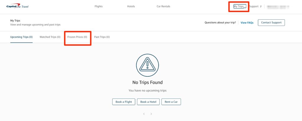 capital one price freeze location in my trips