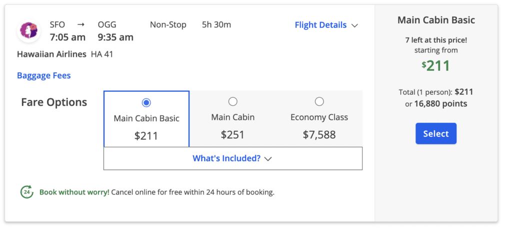 csp booking screenshot sfo-ogg
