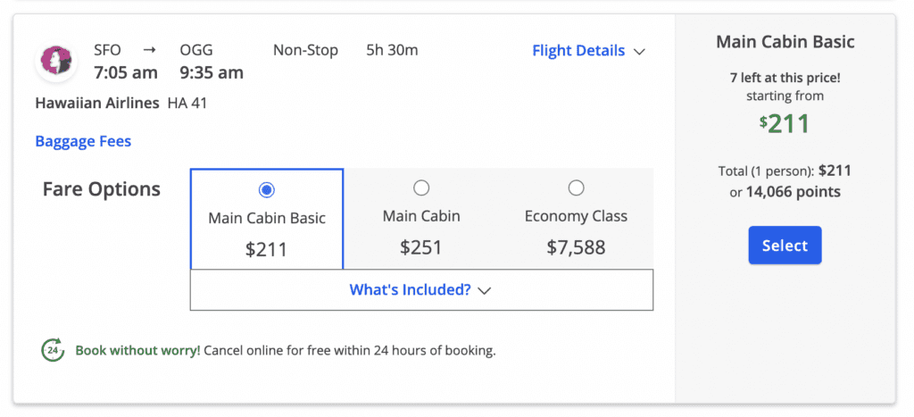 csr booking screenshot sfo-ogg