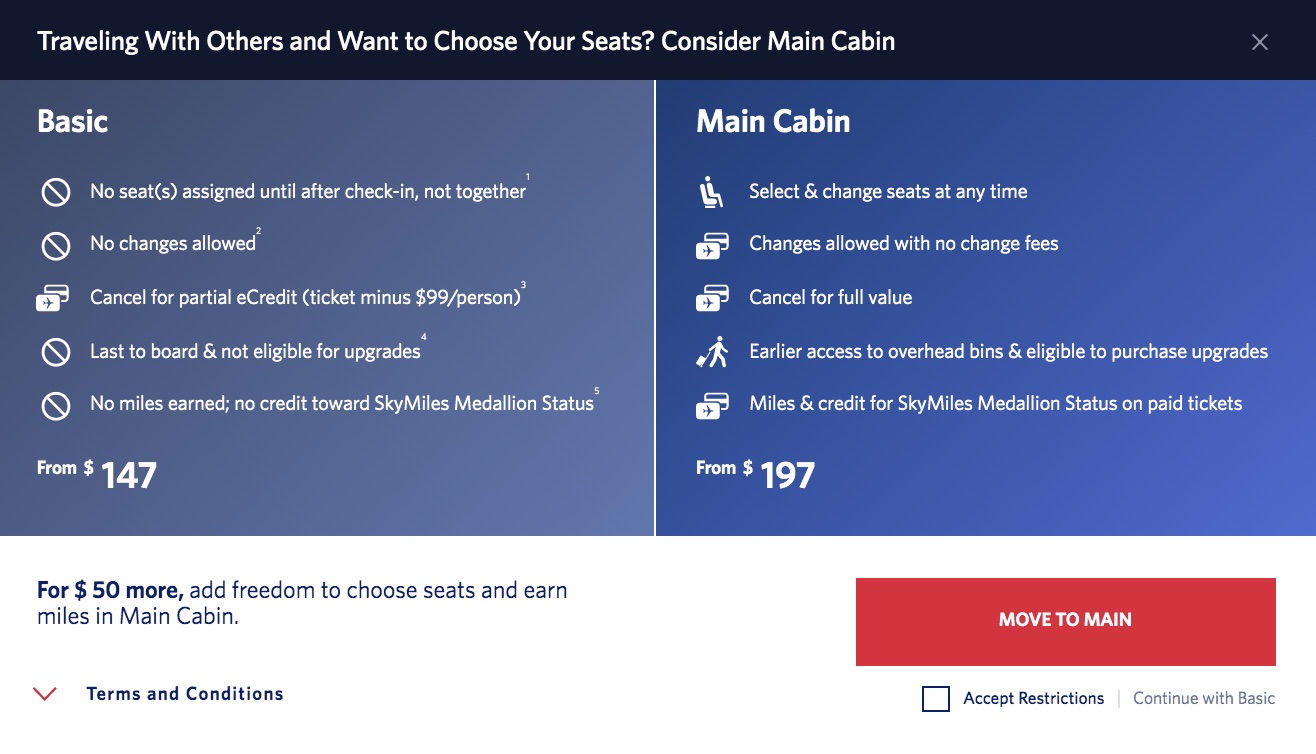 delta basic economy warning