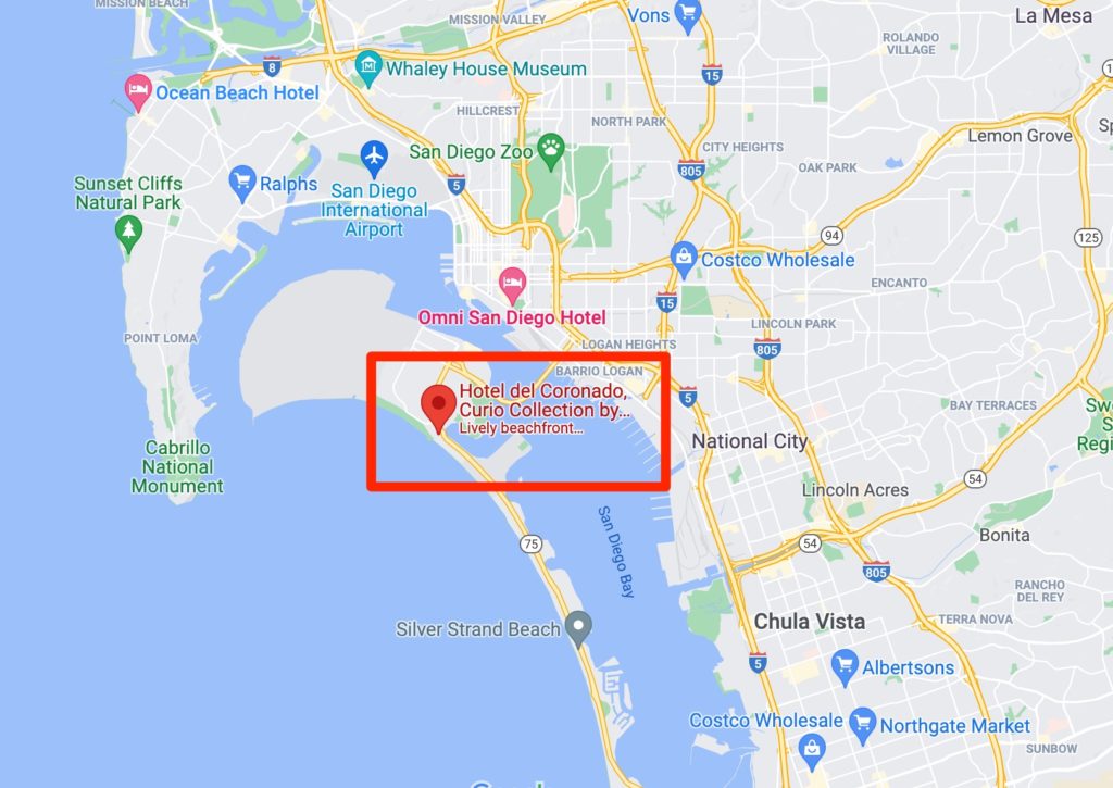 hotel del coronado location in google maps