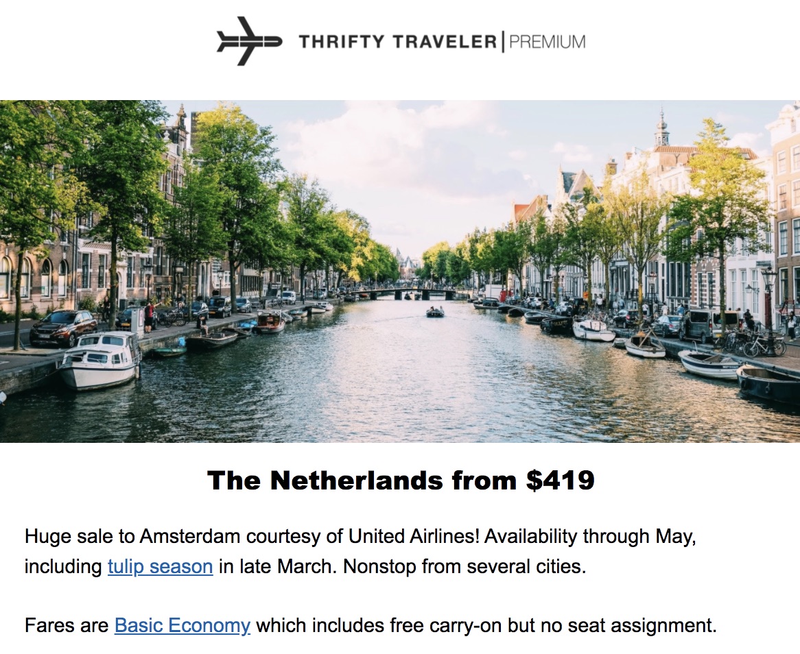 thrifty traveler premium deal to netherlands