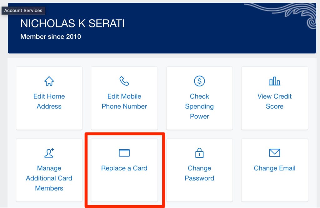 american express account services menu