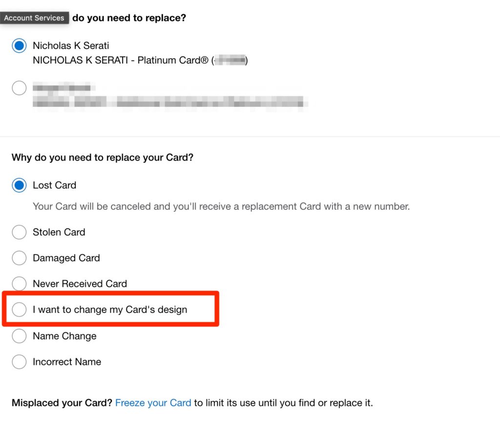 american express replace a card