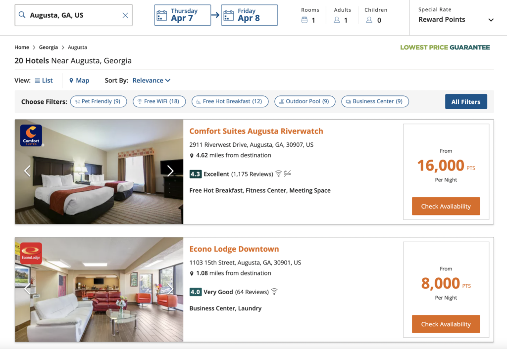 choice hotels augusta georgia hotel search with points