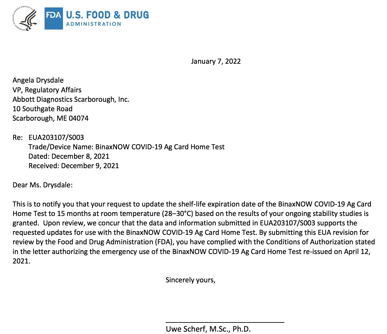 abbott binaxnow test expiration letter