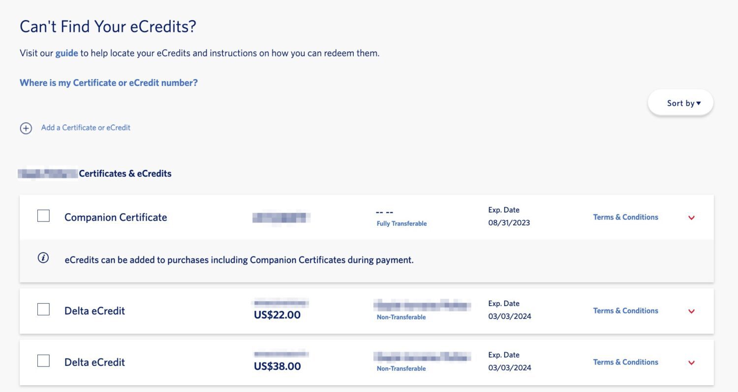 delta ecredits with dollar amounts and expiration dates