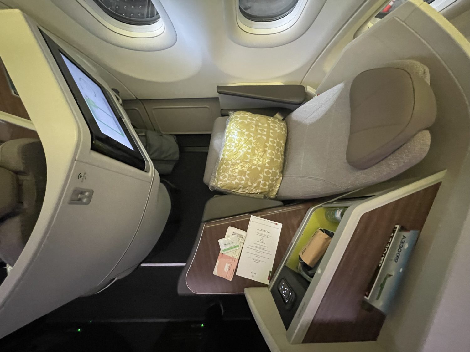 Review: TAP Air Portugal Business Class on the A330-900neo 30 overhead shot of a business class seat