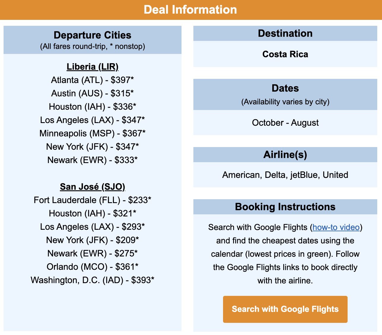 Cheap flights to Costa Rica