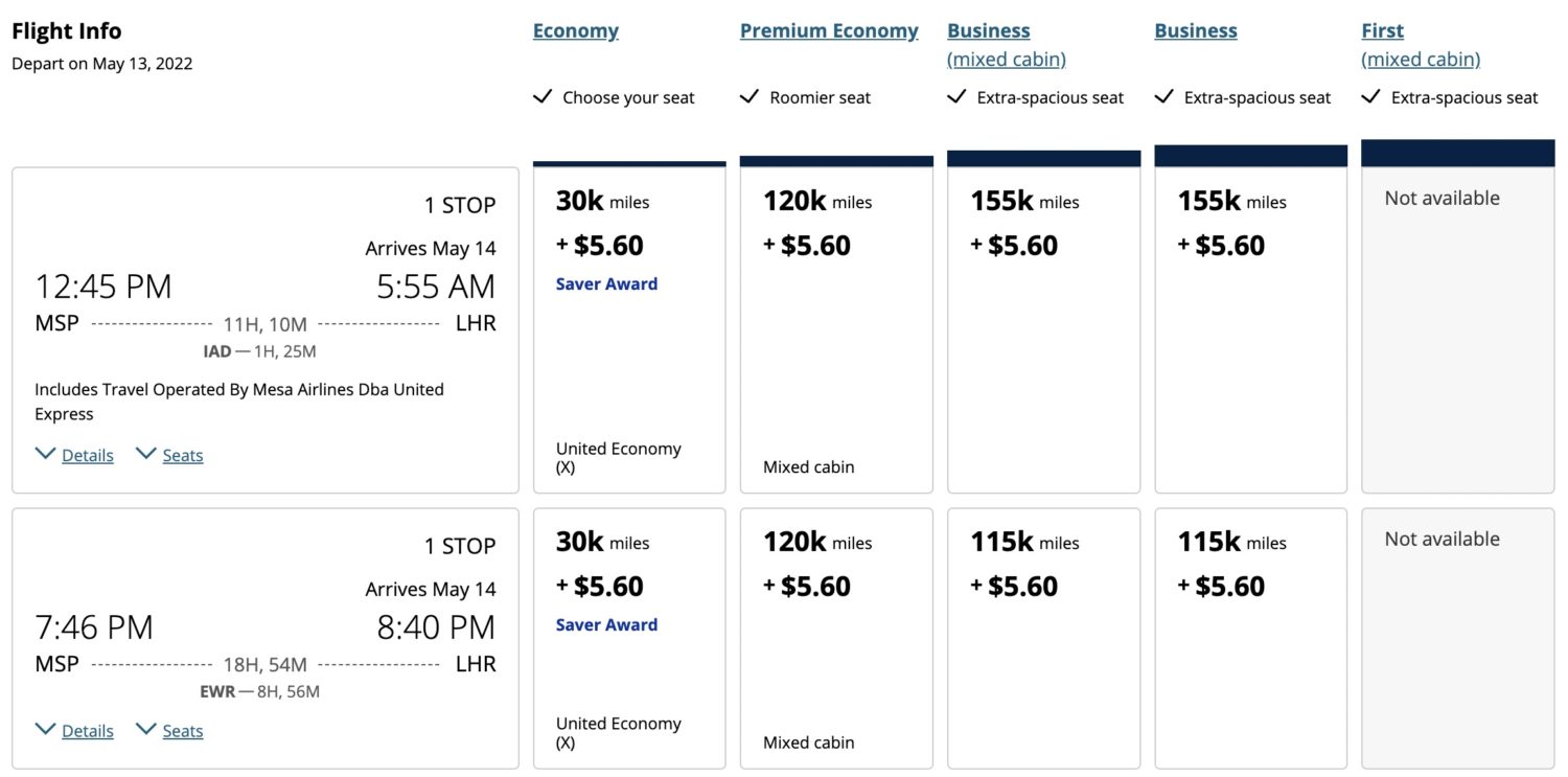 United rates to London