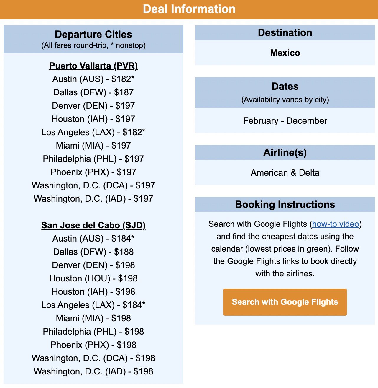 Mexico flight deals