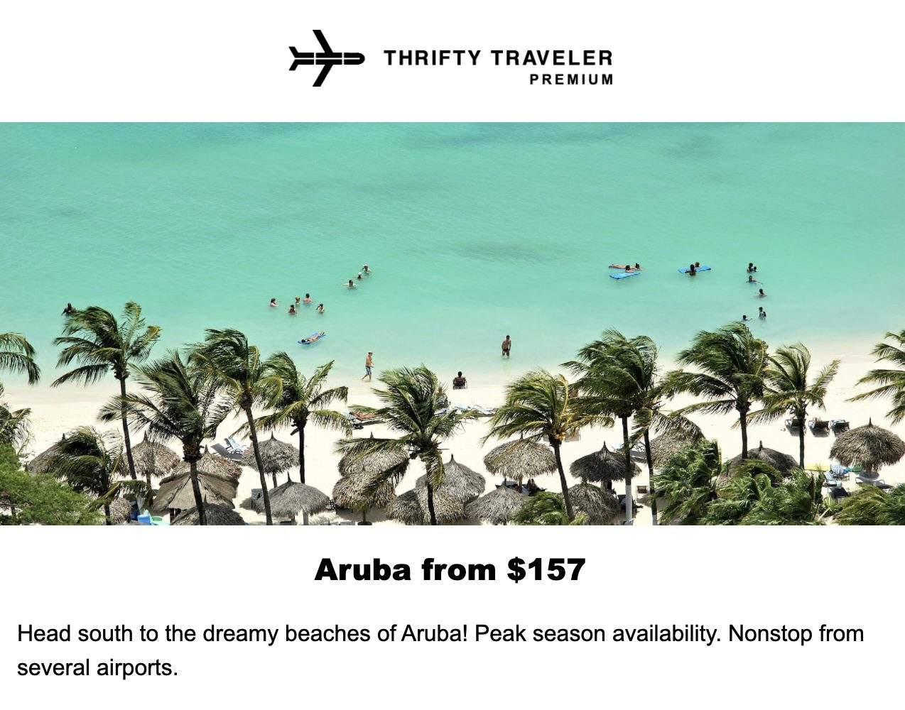 thrifty traveler premium aruba deal