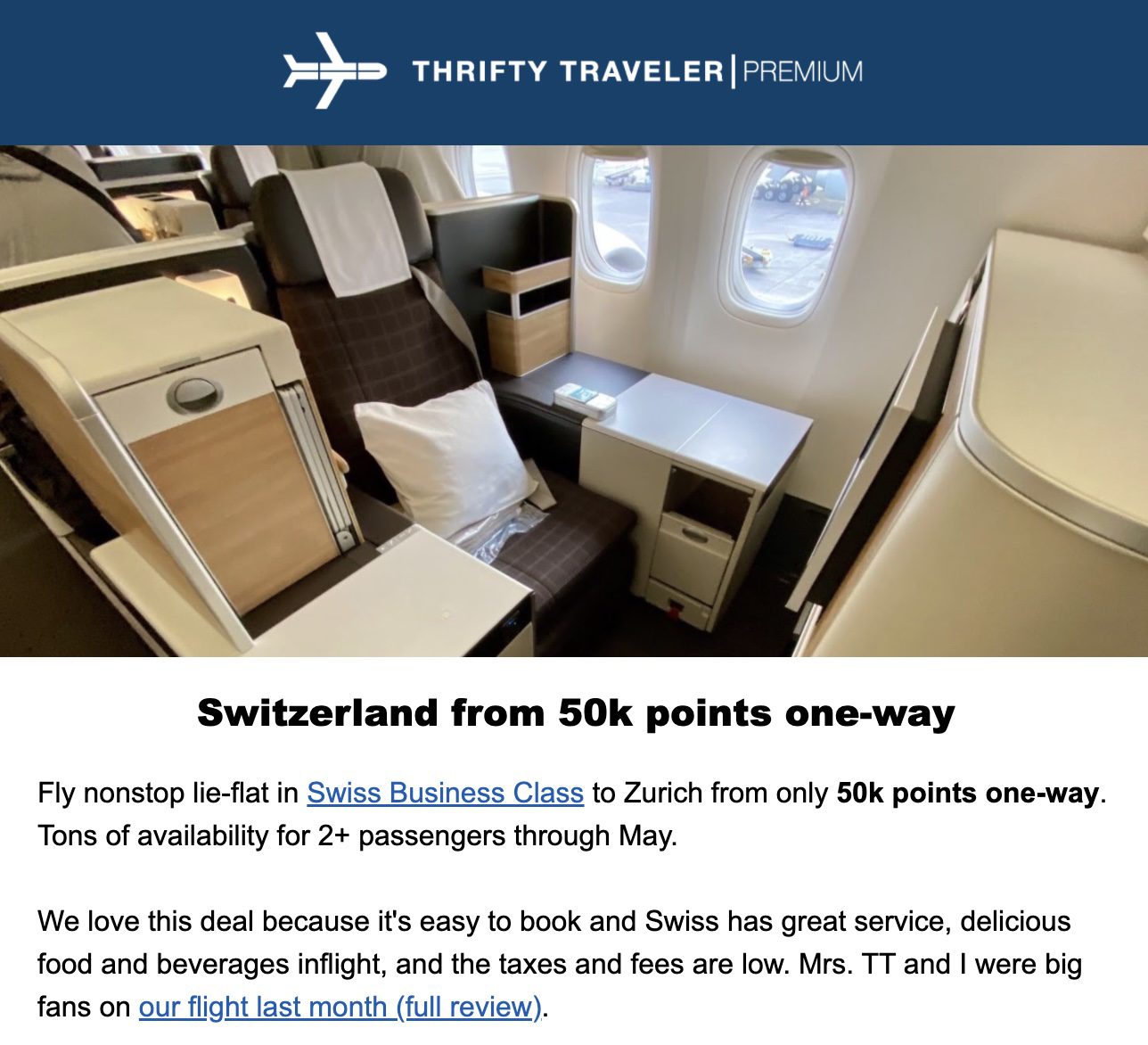 Business Class to Switzerland