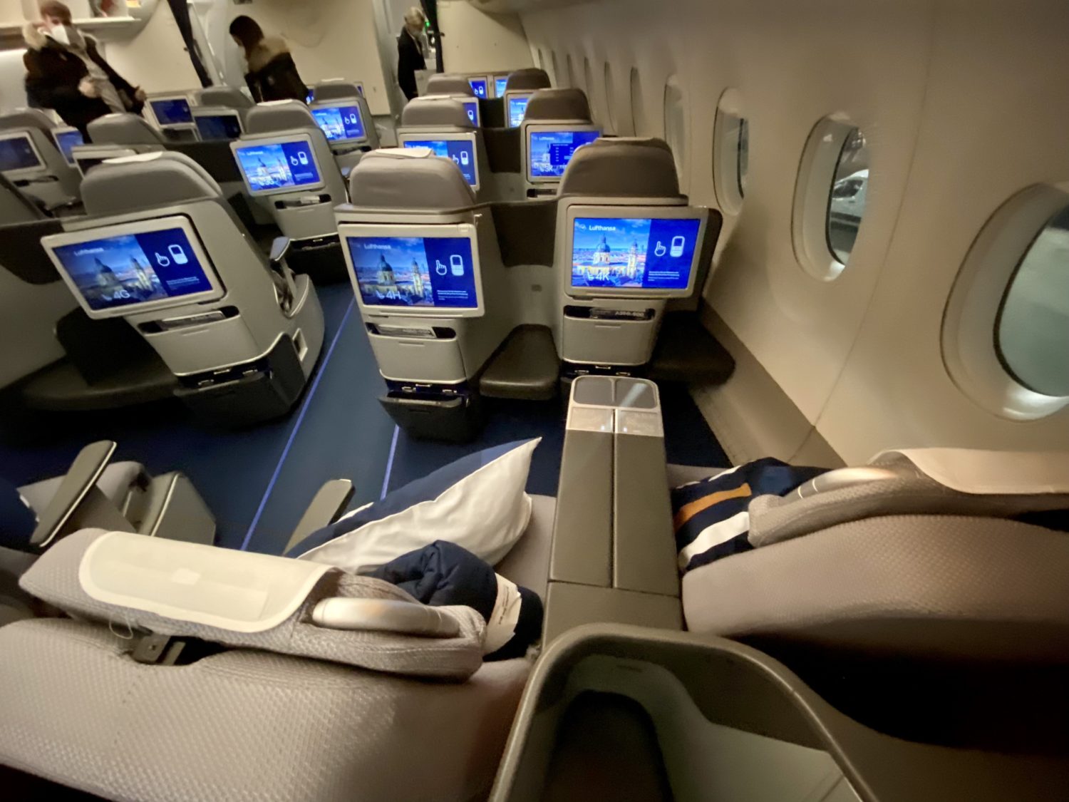 business class seats from above on a lufthansa plane