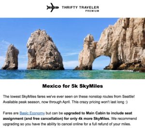 thrifty traveler premium deal mexico for 5k skymiles