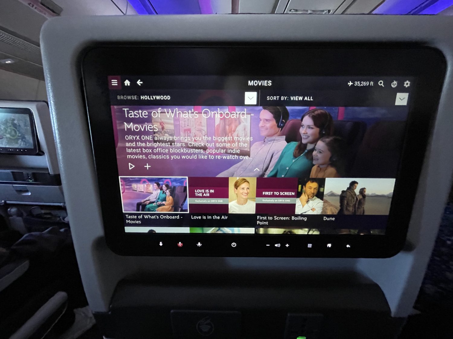 seatback screen on a plane