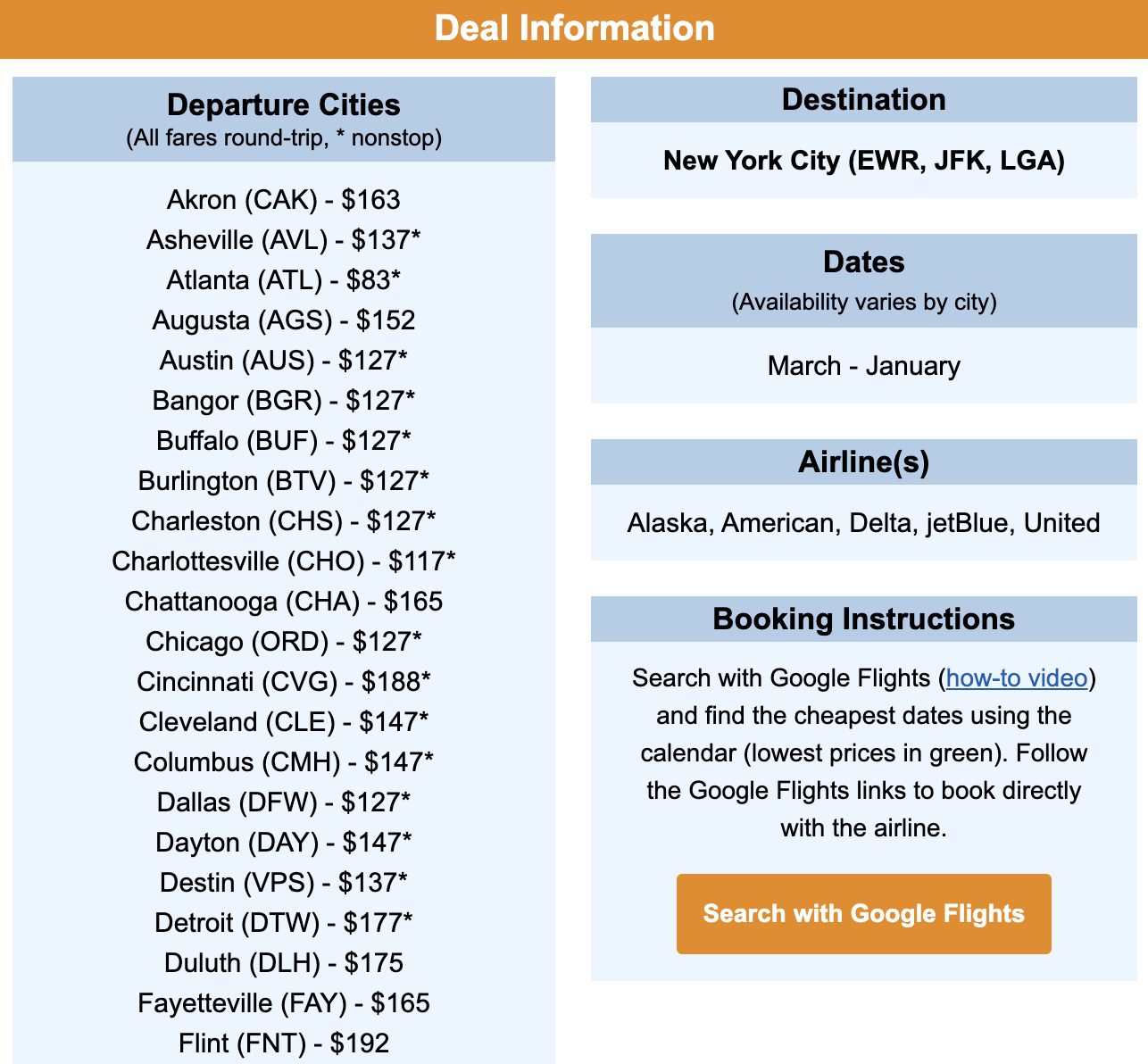NYC flight deal
